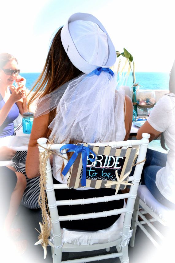 Wedding - Nautical Bride Sailor Hat With Veil. Perfect For A Nautical Bridal Shower