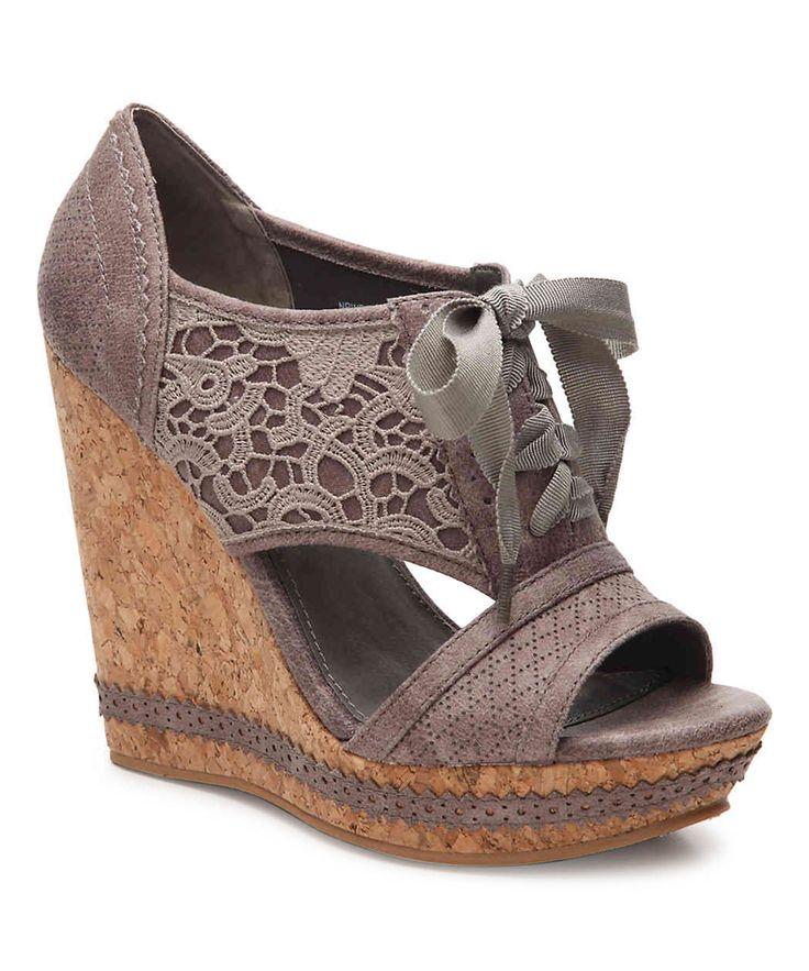 Свадьба - Not Rated Gray Lace Adia Wedge Sandal