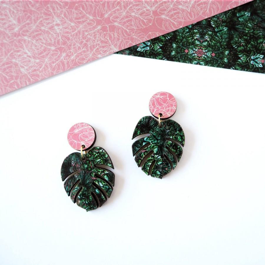 Свадьба - Monstera Earrings - Tropical Earrings - Botanical Earrings - Leaf Earrings - Cheese Plant Earrings - Statement Earrings - Leaf Drop Earrings