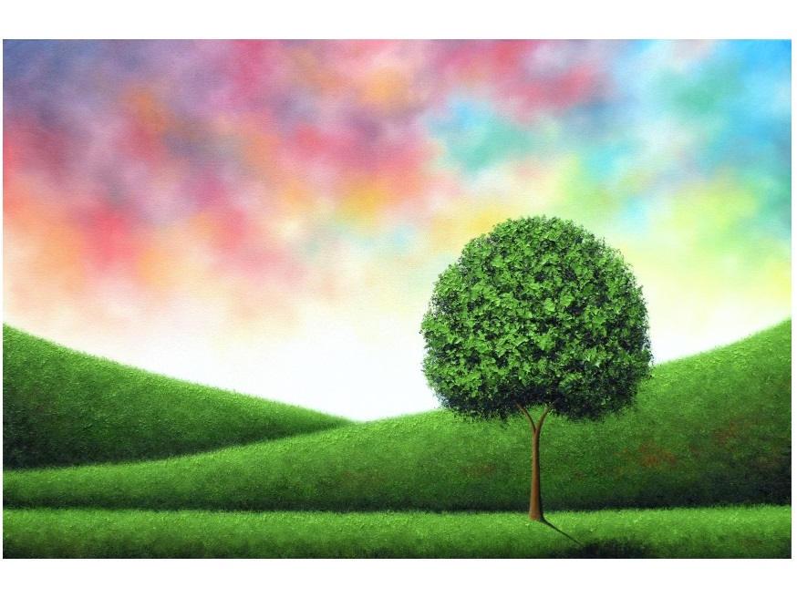 Свадьба - Green Tree Painting, Colorful Textured ORIGINAL Oil Painting, Multicolored Landscape Painting, Huge Contemporary Art, Modern Wall Art, 24x36