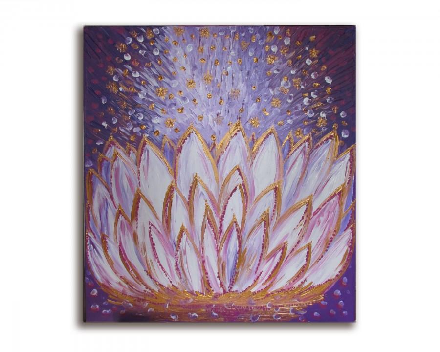 زفاف - Lotus painting Wall art Gift for yogi Meditation room decor ORIGINAL acrylic Painting Lotus decor Zen Art Purple Yoga studio decor Lotus Art