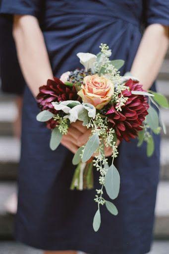 Mariage - Gorgeous Fall Bridal Bouquet With Eucalyptus And Burgundy Dahlias﻿