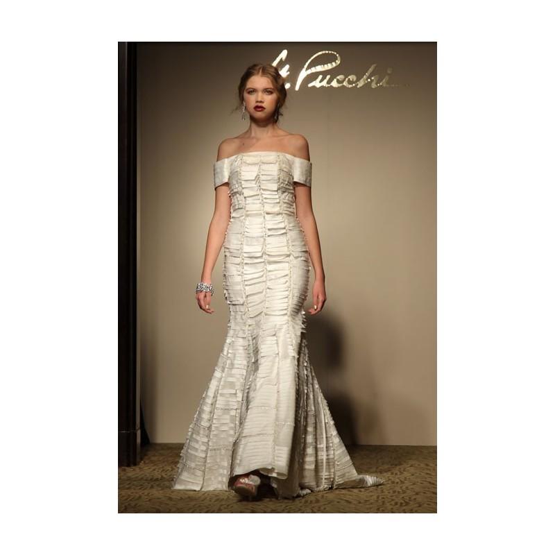 Wedding - St. Pucchi - Fall 2012 - Style 9415 Off-the-Shoulder Layered Satin Trumpet Gown with Short Sleeves - Stunning Cheap Wedding Dresses