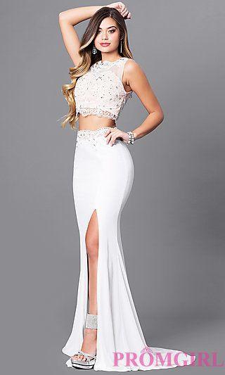 Свадьба - Two-Piece Prom Dress With Embellished Lace Top