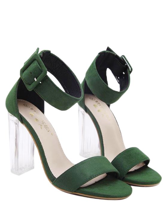 زفاف - Flock Ankle Strap Crystal Heel Sandals