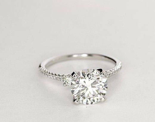 Hochzeit - 2.13 Carat Diamond Petite Micropavé Trio Diamond Engagement Ring 