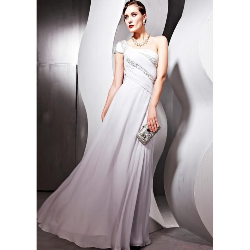 Wedding - Elegant A-line One-shoulder Sleeveless Beading Floor-length Chiffon Dress In Canada Prom Dress Prices - dressosity.com