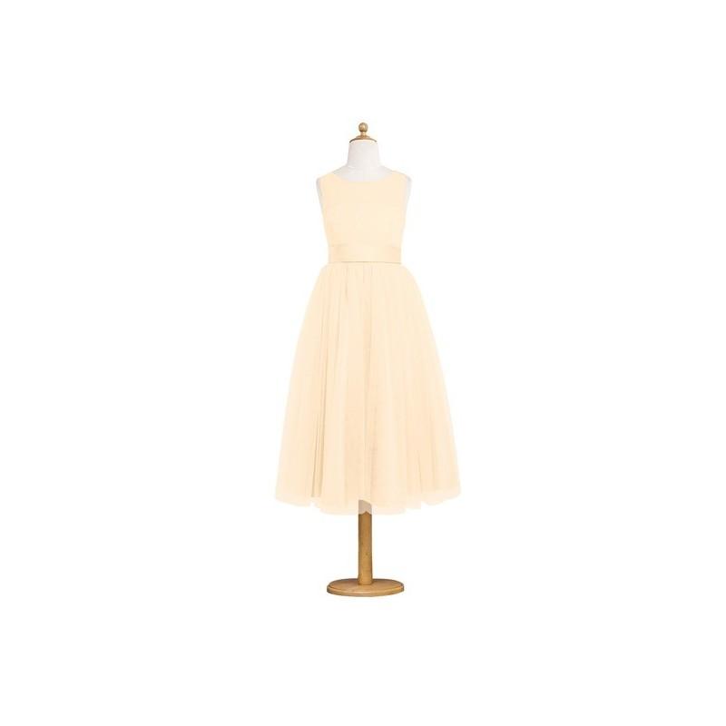 زفاف - Peach Azazie Frankie JBD - Boatneck Tea Length Satin And Tulle Back Zip Dress - Cheap Gorgeous Bridesmaids Store