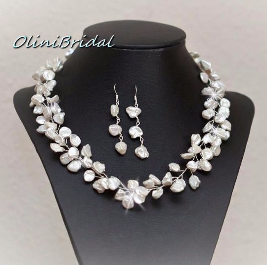 Wedding - LIONA - Genuine White Keshi Pearls Bridal Necklace
