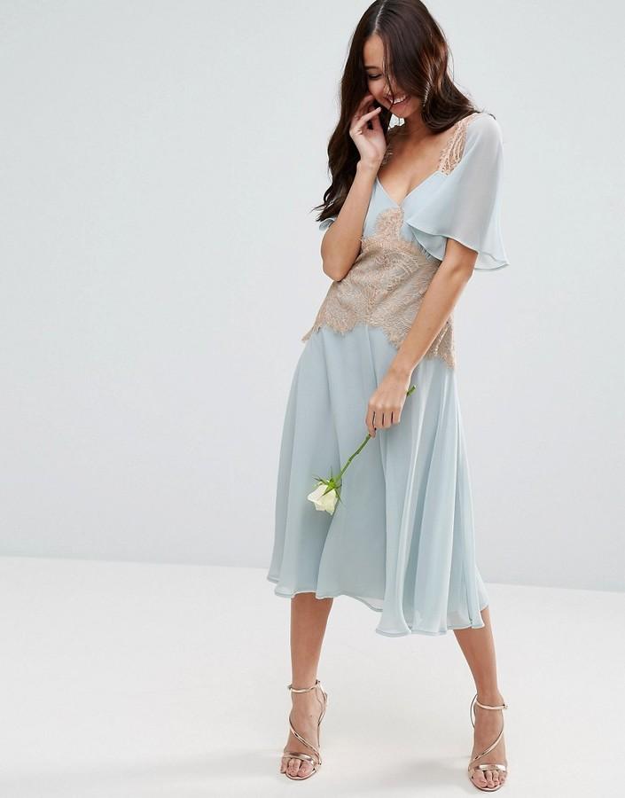 زفاف - ASOS WEDDING Contrast Lace Panel Midi Dress