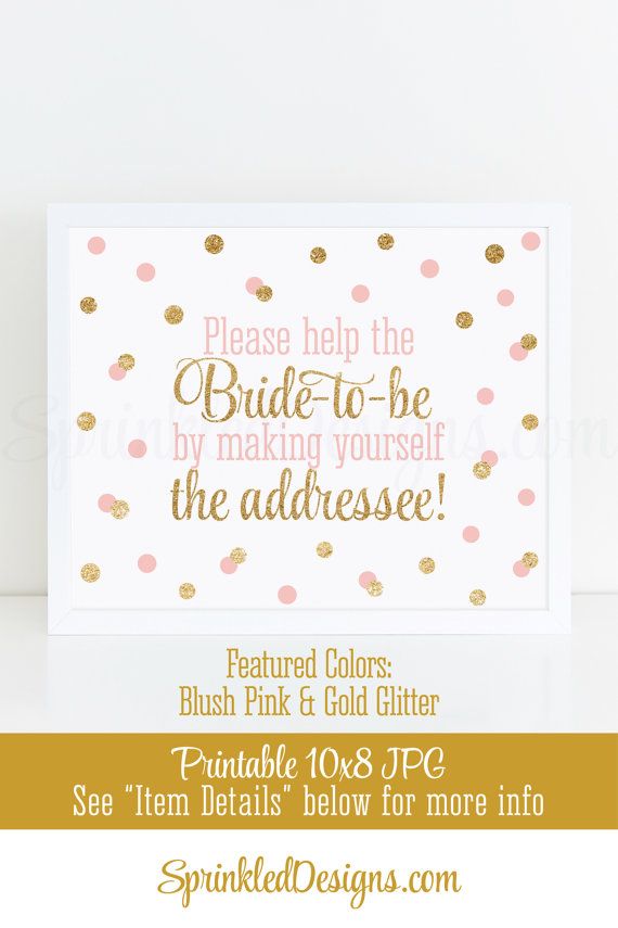 Свадьба - Bridal Shower Address An Envelope Sign, Envelope Addressing Station Blush Pink Gold Glitter Printable Bride To Be Shower Decorations 10X8