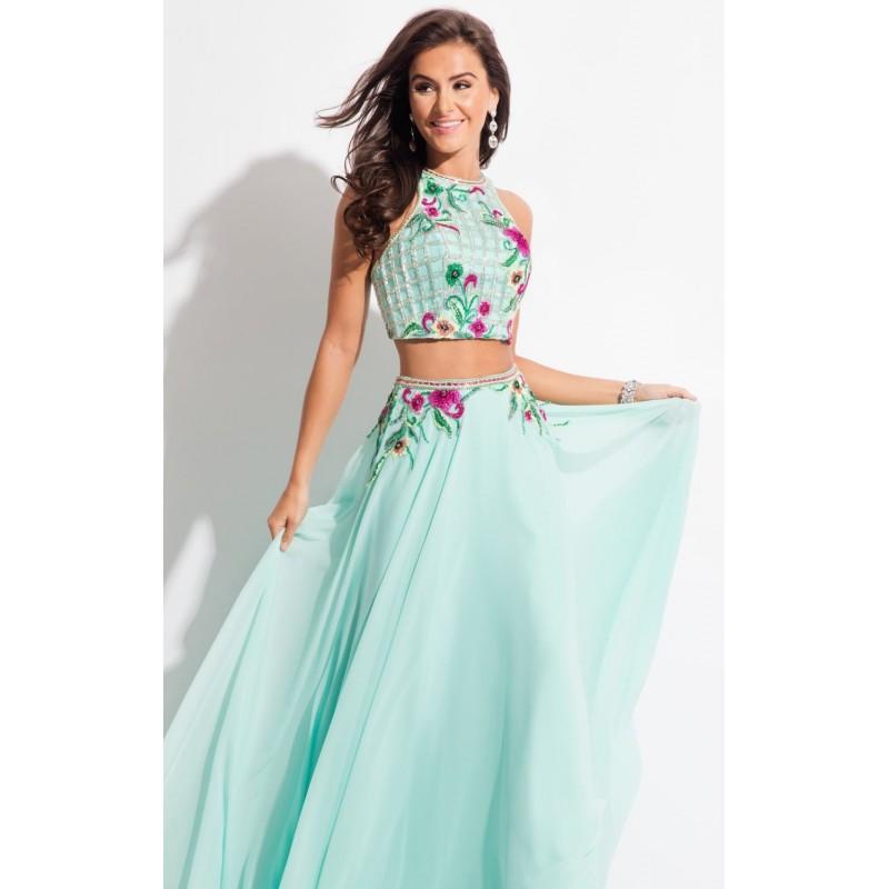 Mariage - Mint Two-Piece Beaded Chiffon Gown by Rachel Allan - Color Your Classy Wardrobe