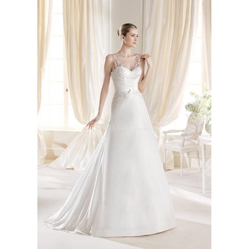 زفاف - A line V Neck Chiffon Floor Length Court Train Wedding Dress With Lace - Compelling Wedding Dresses