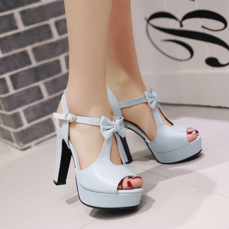 زفاف - Cute Street Style Peep Toe Bow High Heel Sandals