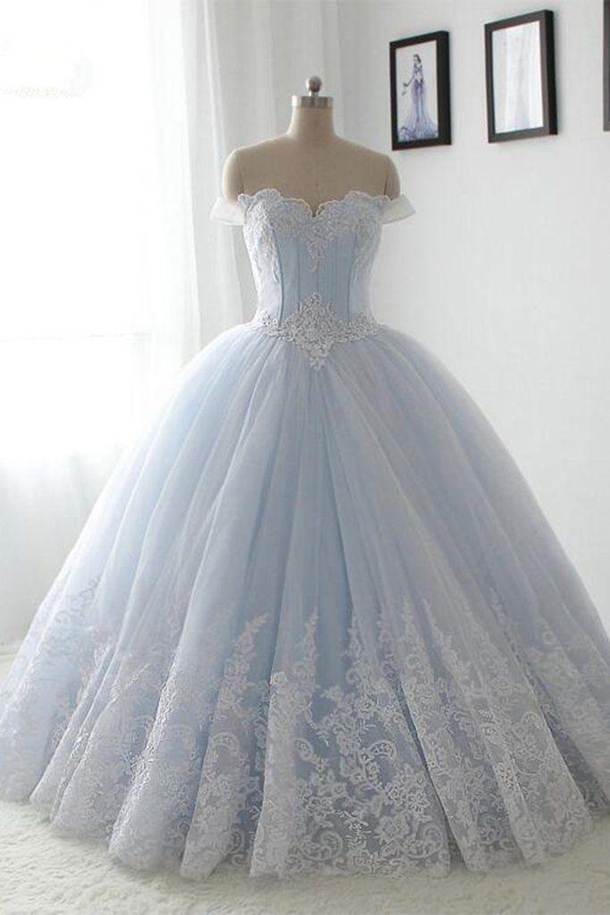 Wedding - Light Blue Organza Lace Sweetheart A-line Long Dress,princess Ball Gown Dress