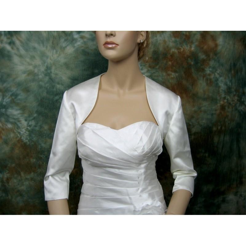 Hochzeit - 3/4 sleeve satin wedding bolero jacket shrug - available in ivory and white - Hand-made Beautiful Dresses