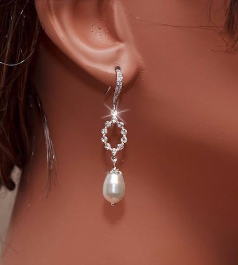 Hochzeit - FRANCES - Bridal Swarovski Pearl And Rhinestone Silver Earrings