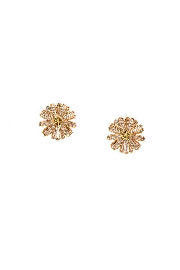 زفاف - Brushed Rose Gold Flower Stud Earrings