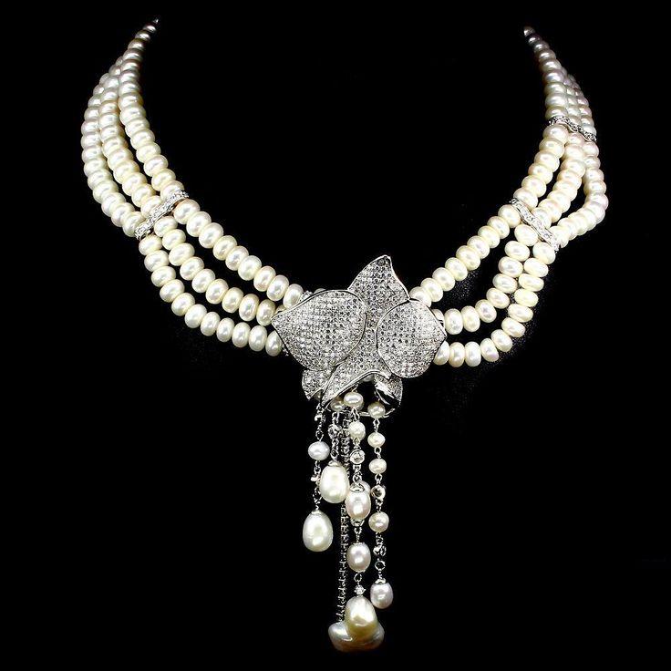 Hochzeit - A Vintage Freshwater Pearl And Floral Wedding Necklace