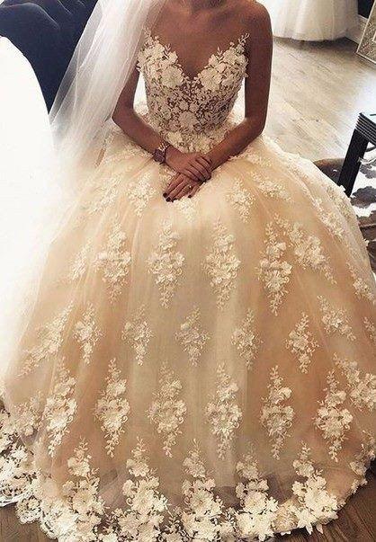 Hochzeit - 3D Floral Lace Ball Gown Wedding Dresses,Bridal Wedding Gowns,apd2396