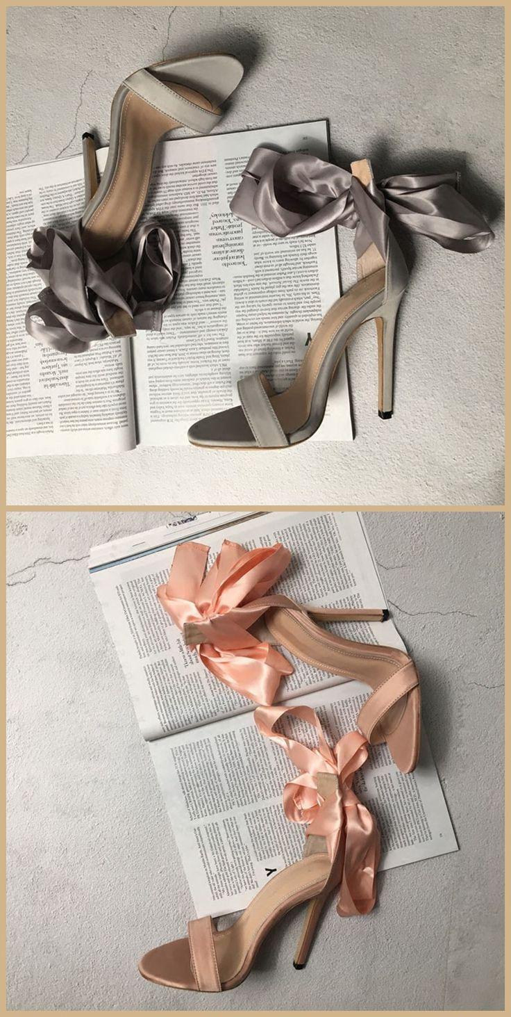 زفاف - Stiletto Heel Satin Plain Lace-Up Women's Sexy Sandals