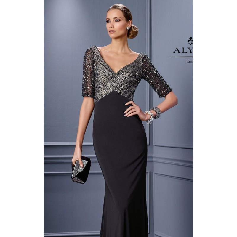 Mariage - Charcoal Beaded Slim Gown by Alyce Jean De Lys - Color Your Classy Wardrobe