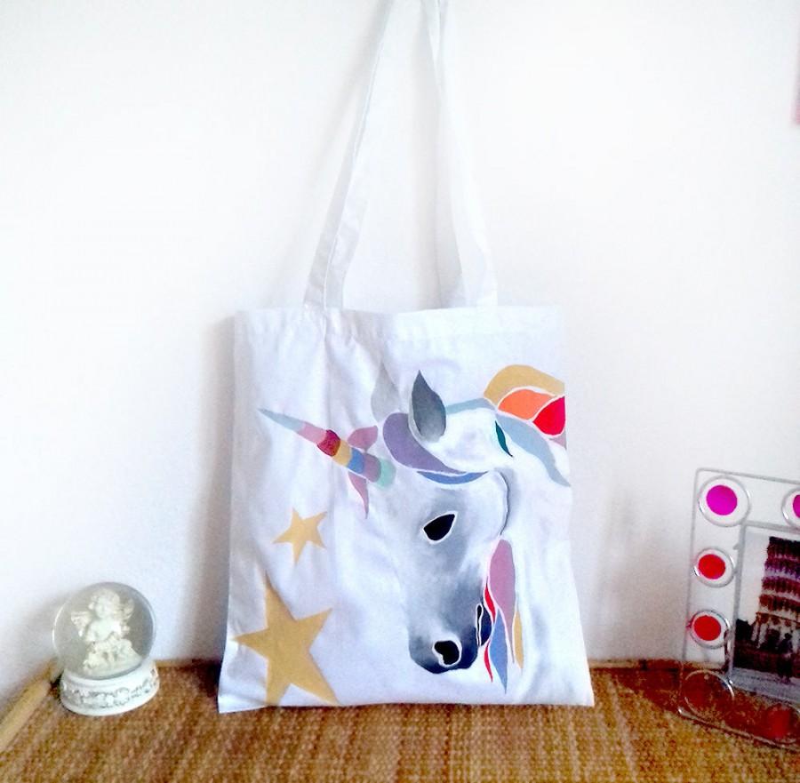 Hochzeit - Unicorn hand-painted shoulder bag animal fantasy horse travel bag with animal handbags shopping woman's handbag woman gift unicorn lover
