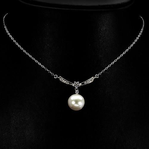 Hochzeit - A Vintage 12mm White Pearl Russian Lab Diamond Wedding Necklace