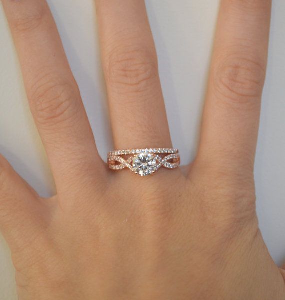 Свадьба - Twist Engagement Ring Setting - Rose Gold Twisted Band - Twisted Infinity Engagement Ring - Art Deco Promise Ring - 14k Gold Wedding Set