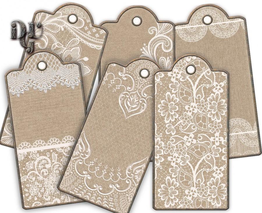 Lace Burlap Tag Gift Tag Printable Hang Tag Wedding Rustic Lace 