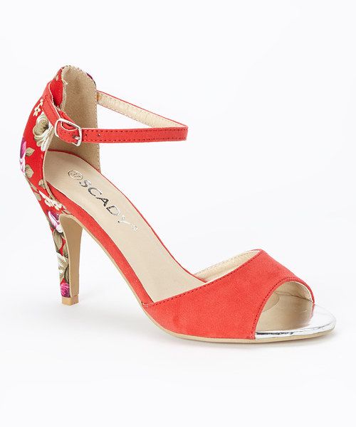 Mariage - Red Floral Open-Toe Pump