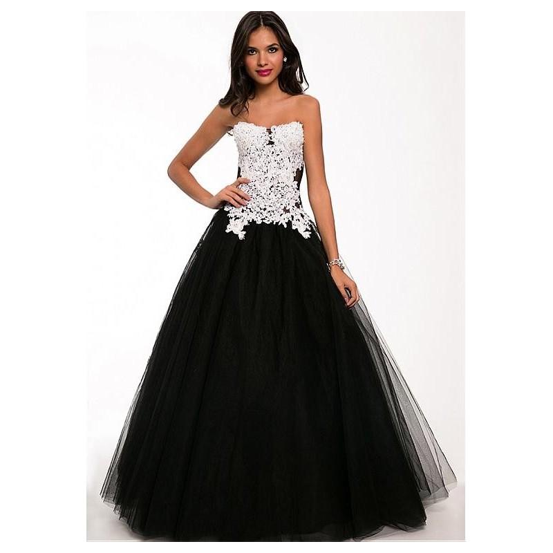 زفاف - Charming Tulle Strapless Neckline Natural Waistline Ball Gown Evening Dress With Lace Appliques - overpinks.com