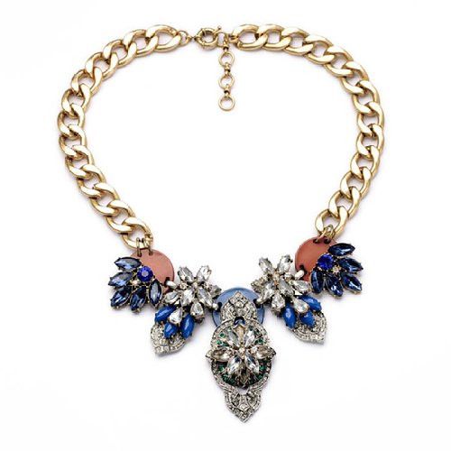 Wedding - Blue Rhinestone Crystal Statement Fashion Necklace