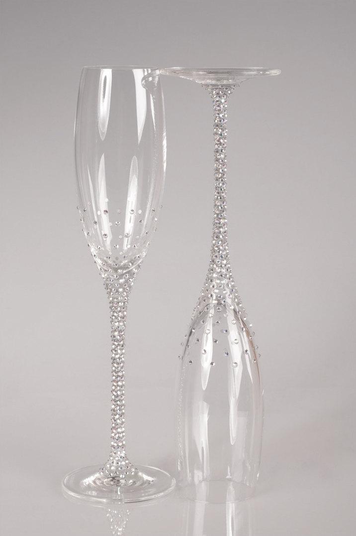 Wedding - Champagne Wedding Flutes, Set of 2, Wedding glasses, Bride and Groom, Swarovski Crystals, Brilliant Wedding, champagne glasses, hand painted