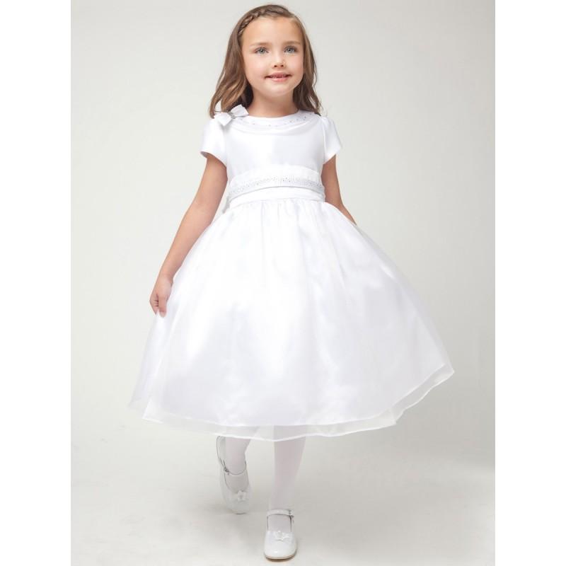 زفاف - White Satin Rhinestone Top w/ Organza Skirt Dress Style: D4050 - Charming Wedding Party Dresses