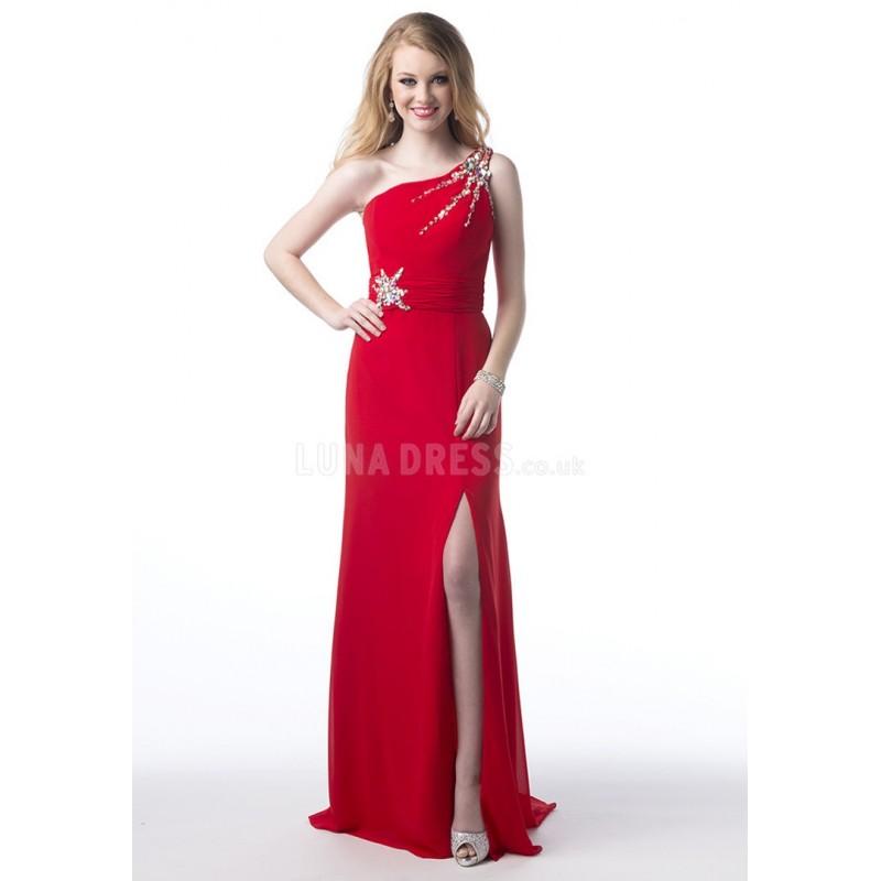 زفاف - Glamorous One Shoulder Sheath/ Column Natural Waist Chiffon Floor Length Dresses For Prom With Side Slit - Compelling Wedding Dresses