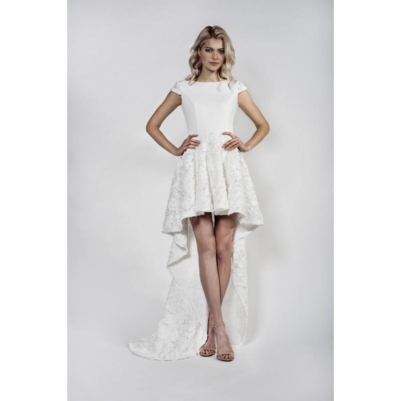 زفاف - Aida Kapociute 2017 Modern Aline Bateau Cap Sleeves High Low Ivory Asymmetrical Satin Wedding Dress - Fantastic Wedding Dresses