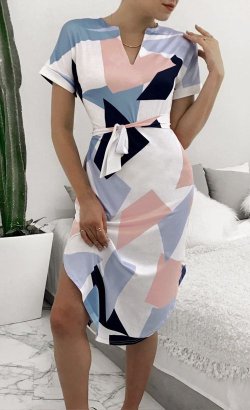 زفاف - Cute Strappy Geometric Multi Color Dress