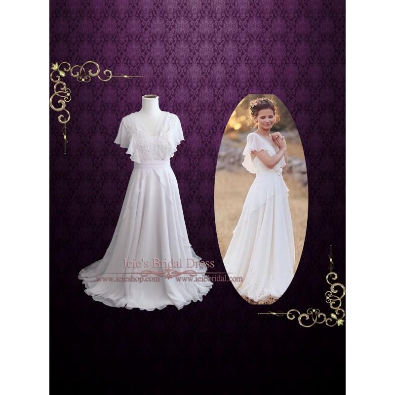 زفاف - Whimsical Grecian Chiffon Wedding Dress with Butterfly Sleeves 