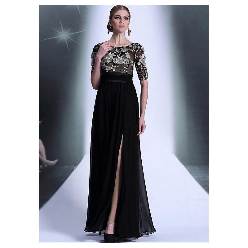 Hochzeit - In Stock Elegant Composite Yarn & Crepe-back Satin Jewel Neckline Floor-length A-line Formal Dress - overpinks.com