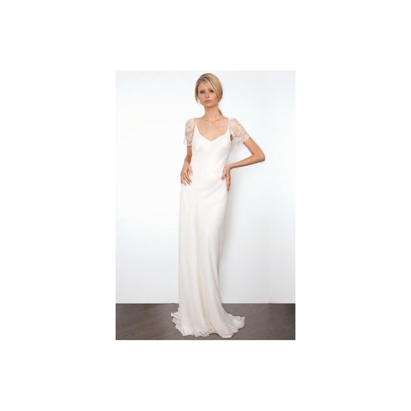 Mariage - Sarah Janks SP14 Dress 15 - V-Neck Spring 2014 Full Length Sheath White Sarah Janks - Nonmiss One Wedding Store