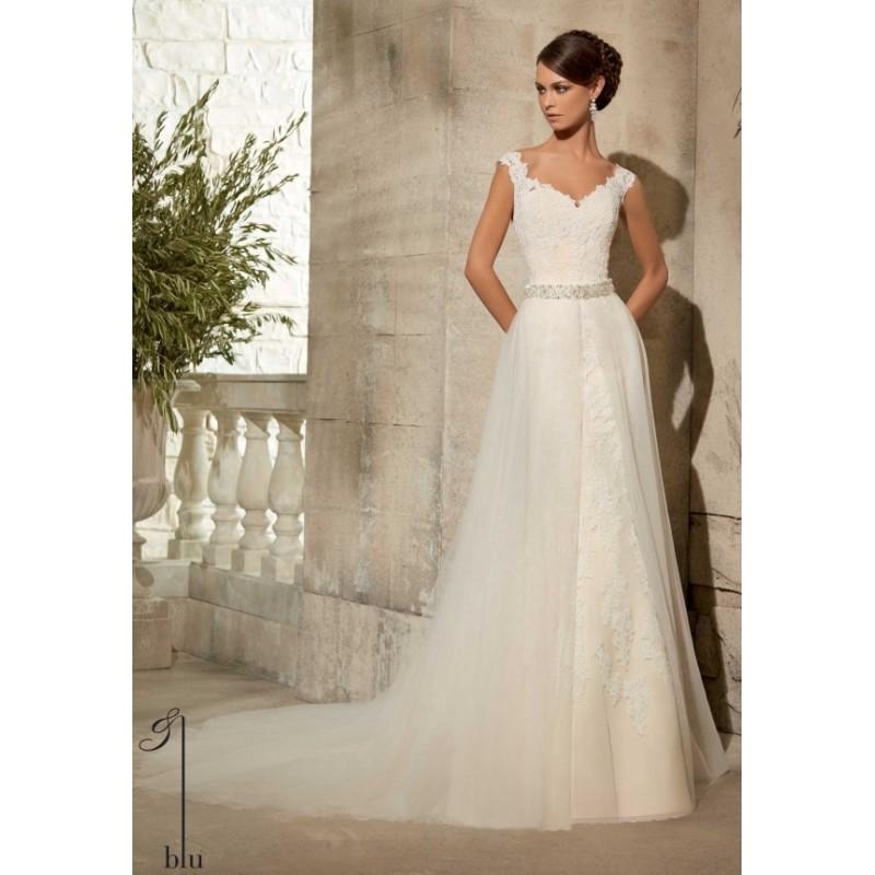 Wedding - Blu by Mori Lee 5316 Lace Sheath Wedding Dress - Crazy Sale Bridal Dresses