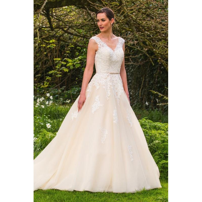زفاف - Style C17119 by Special Day Claddagh Collection - Ivory  Blush Lace  Tulle Floor V-Neck A-Line Capped Wedding Dresses - Bridesmaid Dress Online Shop