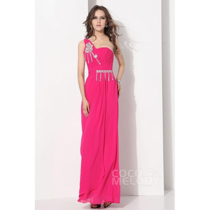 Mariage - Modest Sheath-Column One Shoulder Floor Length Chiffon Fandango Pink Prom Dress COZF1302F - Top Designer Wedding Online-Shop