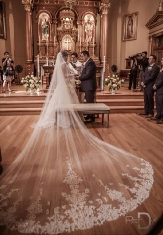 زفاف - Fairy Tale Worthy Beautiful One Layer Cathedral Length Lace Bridal Veil Fit For A Princess