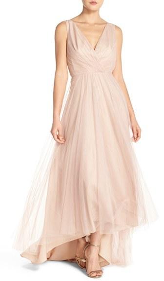 زفاف - Women's Monique Lhuillier Bridesmaids Pleat Tulle V-Neck High/low Gown