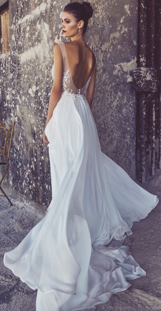 Mariage - Sheer Scoop Back Silk Chiffon Skirt Wedding Dress