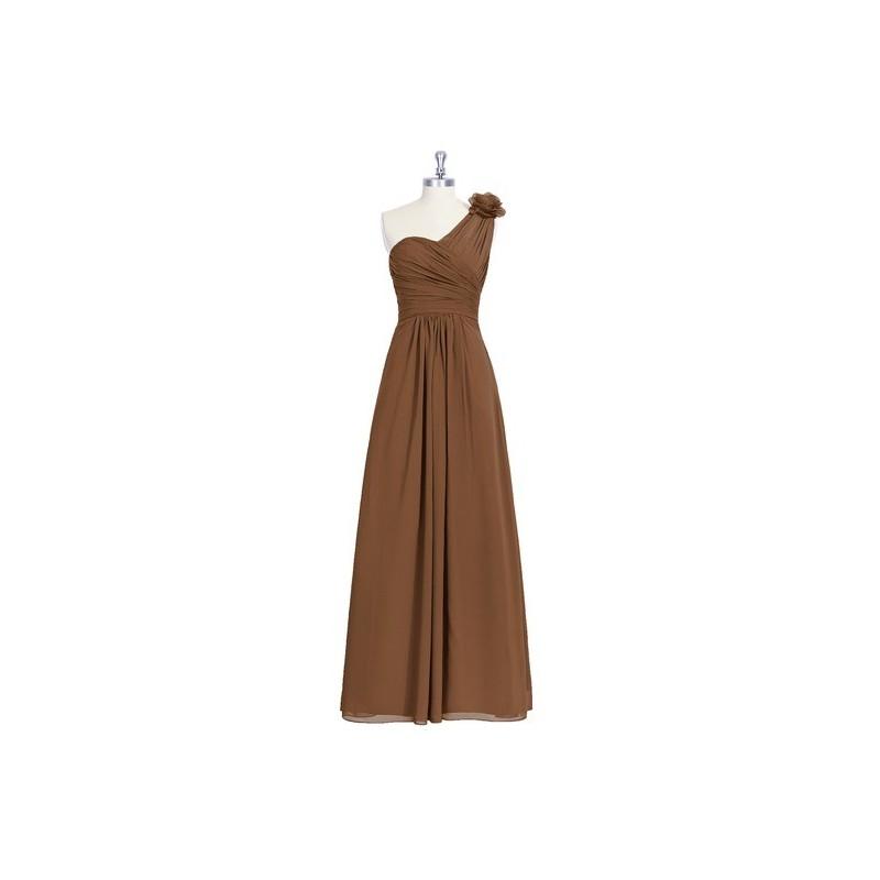 Mariage - Brown Azazie Erica - Floor Length One Shoulder Chiffon Strap Detail Dress - Charming Bridesmaids Store