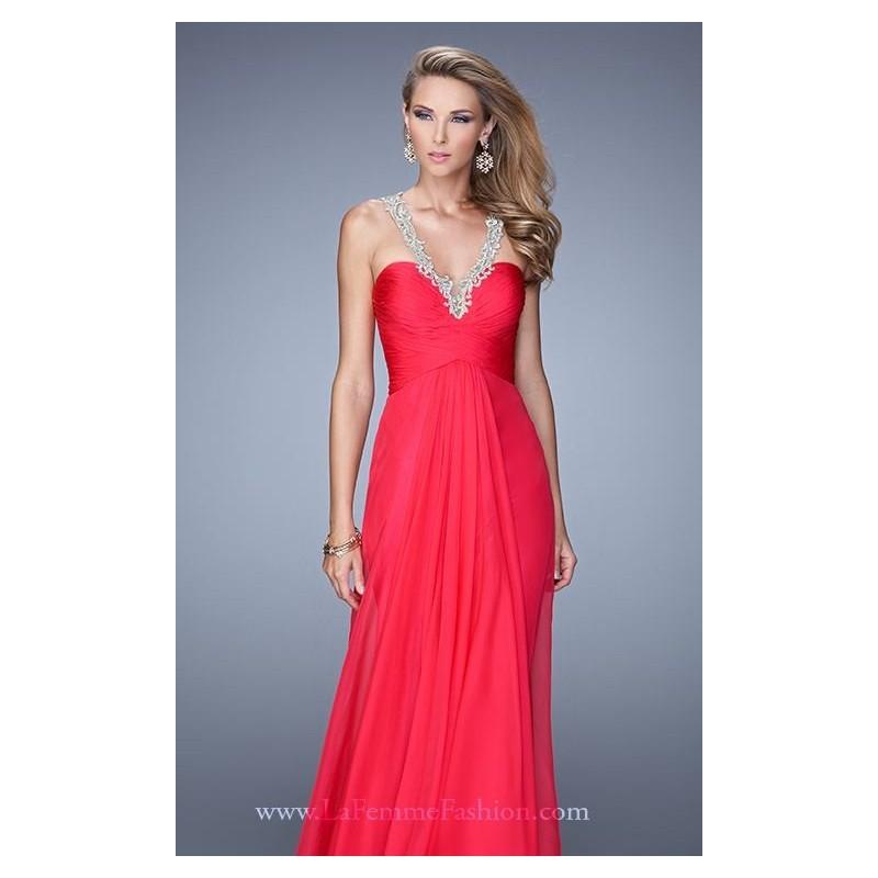 Mariage - Hot Fuchsia Embroidered Jersey Gown by La Femme - Color Your Classy Wardrobe