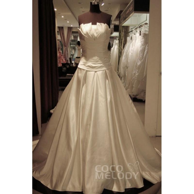 Свадьба - Fabulous A-Line Strapless Cathedral Train Satin Ivory Sleeveless Zipper Wedding Dress - Top Designer Wedding Online-Shop